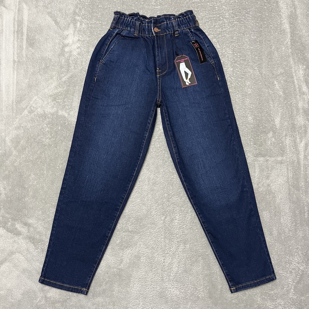 No Boundaries Jeans Womens Small Blue Crop Ultra High Rise‎ Paperbag Dark New